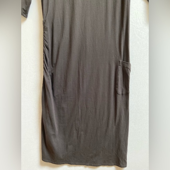 HORNY TOAD Muse Dress 3/4 Sleeve V-Neck Side Ruching Coffee Brown Sz L - Picture 4 of 13